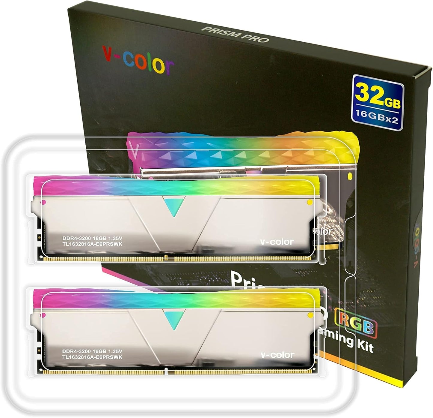 Prism Pro DDR4 32Gb(16Gbx2) 3200Mhz (PC4-25600) CL16 RGB Gaming Desktop Ram Memory Module UDIMM Hynix IC Single Rank - Silver (TL1632816A-E6PRSWK)