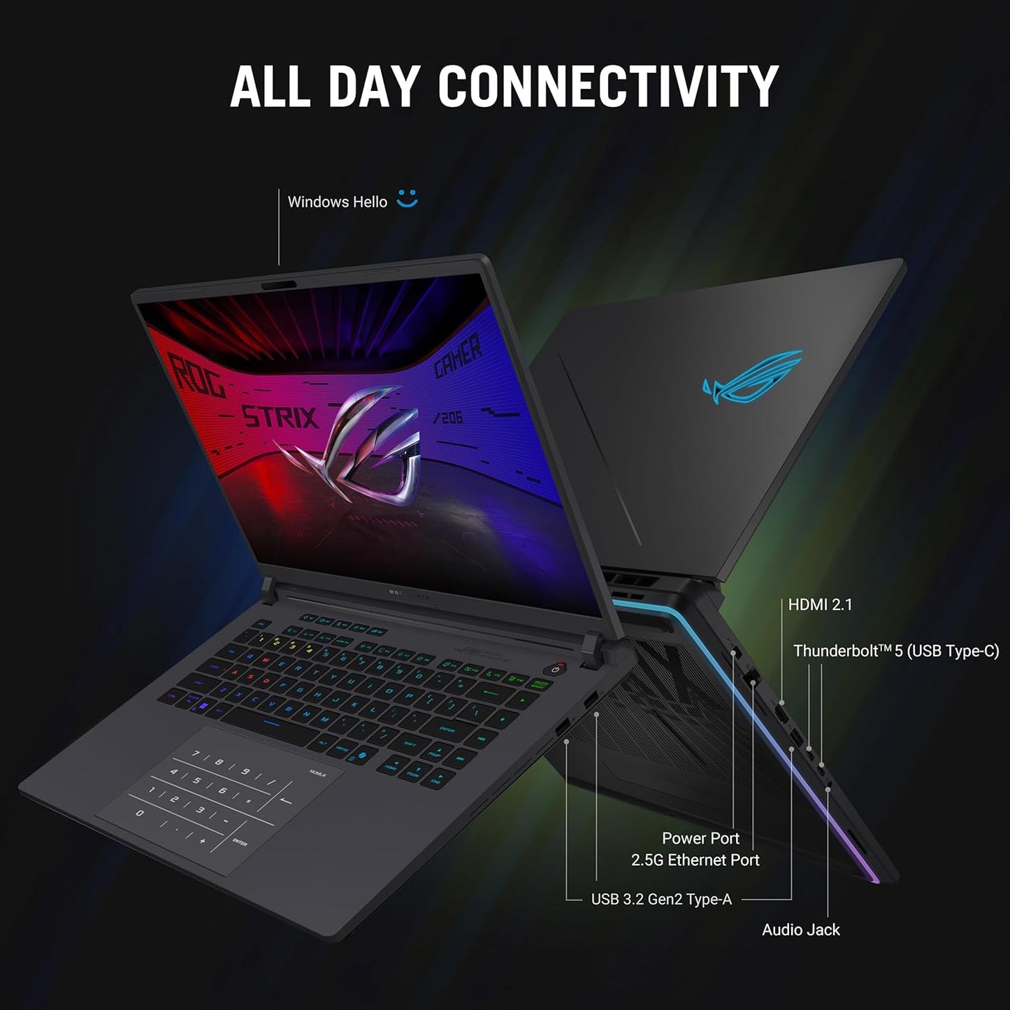 ROG Strix G16 (2025) Gaming Laptop, 16” ROG Nebula Display 16:10 2.5K 240Hz/3Ms, NVIDIA® Geforce RTX™ 5070 Ti GPU, Intel® Core™ Ultra 9 275HX Processor, 32GB DDR5, 1TB SSD, Wi-Fi 7, Win11 Home