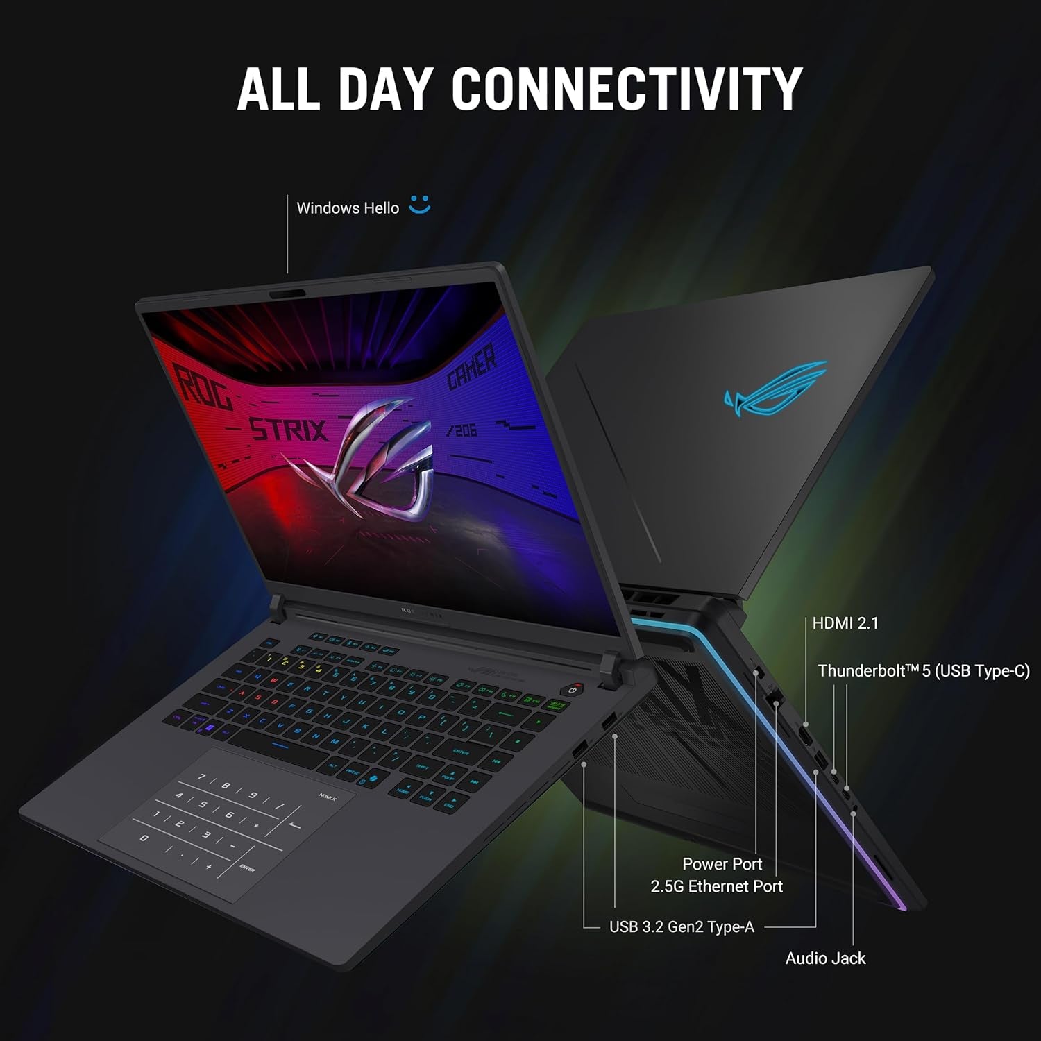ROG Strix G16 (2025) Gaming Laptop, 16” ROG Nebula Display 16:10 2.5K 240Hz/3Ms, NVIDIA® Geforce RTX™ 5070 Ti GPU, Intel® Core™ Ultra 9 275HX Processor, 32GB DDR5, 1TB SSD, Wi-Fi 7, Win11 Home