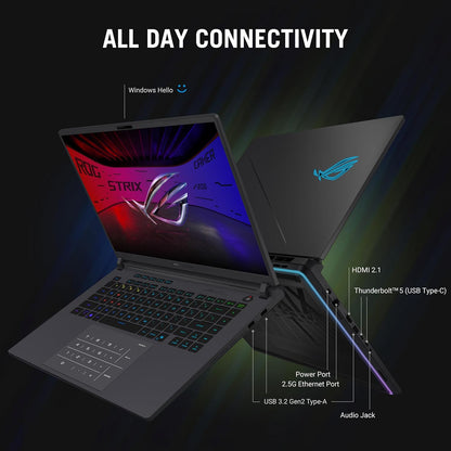 ROG Strix G16 (2025) Gaming Laptop, 16” ROG Nebula Display 16:10 2.5K 240Hz/3Ms, NVIDIA® Geforce RTX™ 5070 Ti GPU, Intel® Core™ Ultra 9 275HX Processor, 32GB DDR5, 1TB SSD, Wi-Fi 7, Win11 Home