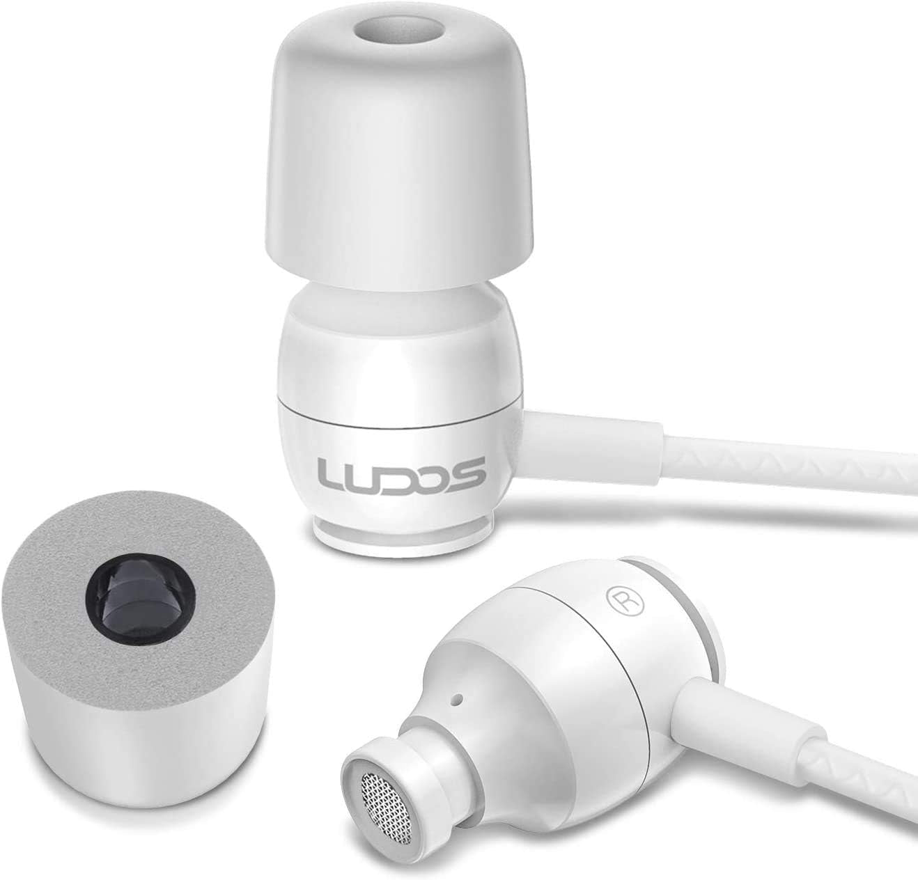 Clamor Wired Earbuds in Ear, Noise Isolating Headphones with Microphone, 3.5Mm Jack Plug, Mic and Volume Control, Memory Foam, Deep Bass, Tangle-Free Cord - Bright White