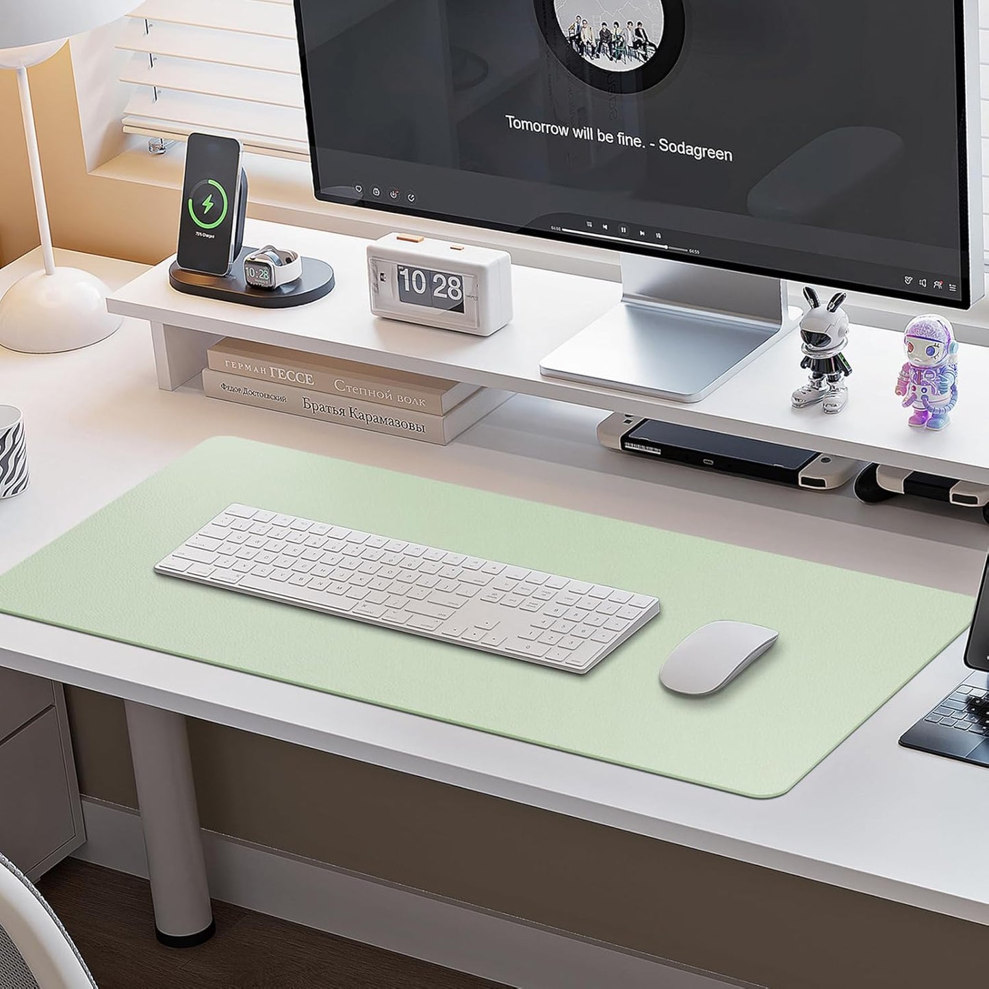 Leather Desk Mat,Desk Pad,Desktop Mat,Waterproof Desk Mat for Desktop, Desk Mat for Keyboard and Mouse,Leather Mouse Pad Protector for Office and Home,30"X 14"(M-Green)