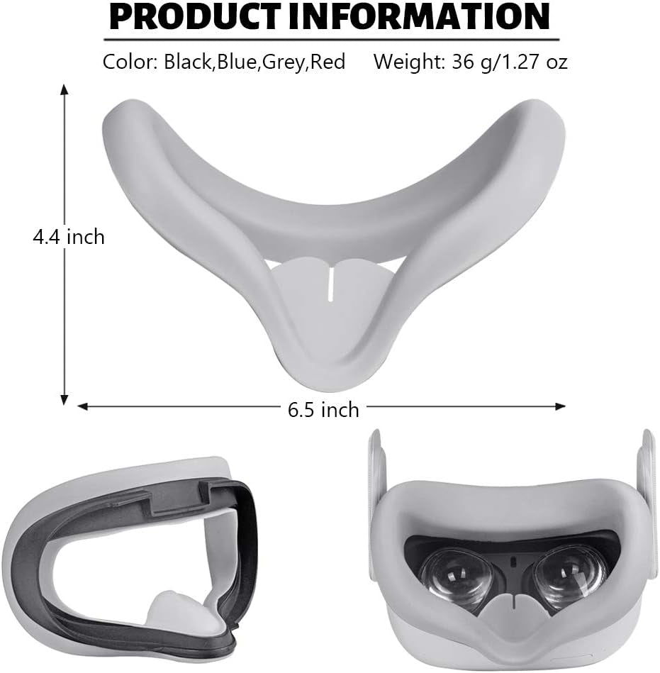 Pinson Silicone VR Face Cover for Oculus Quest 2 VR Headset Face Cushion Cover Sweatproof (Gray)