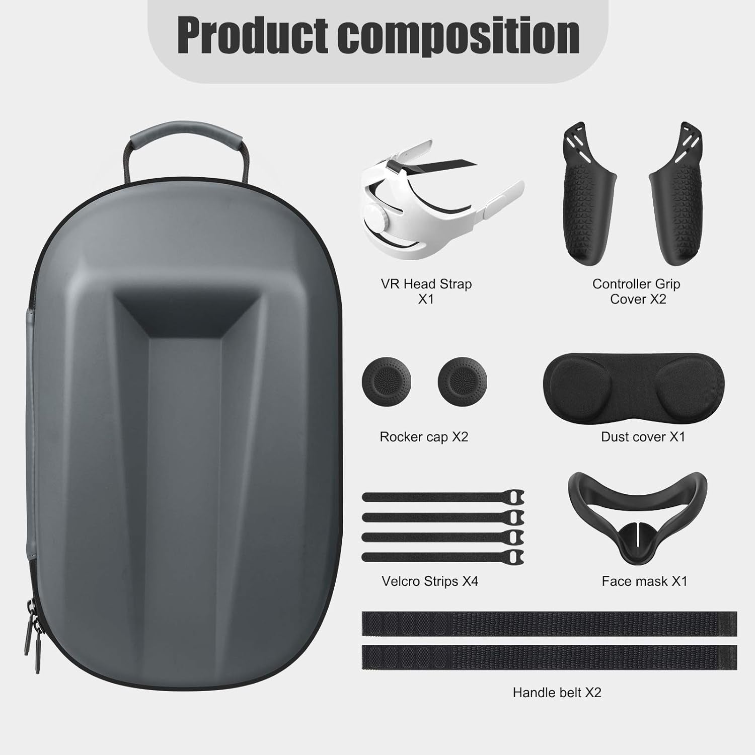 All in One Travel Case for Oculus Quest 2 Halo Strap Face Mask Touch Controllers Accessories,Includes Multiple Accessories for Meta Quest 2 (Grey)
