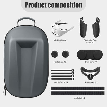 All in One Travel Case for Oculus Quest 2 Halo Strap Face Mask Touch Controllers Accessories,Includes Multiple Accessories for Meta Quest 2 (Grey)