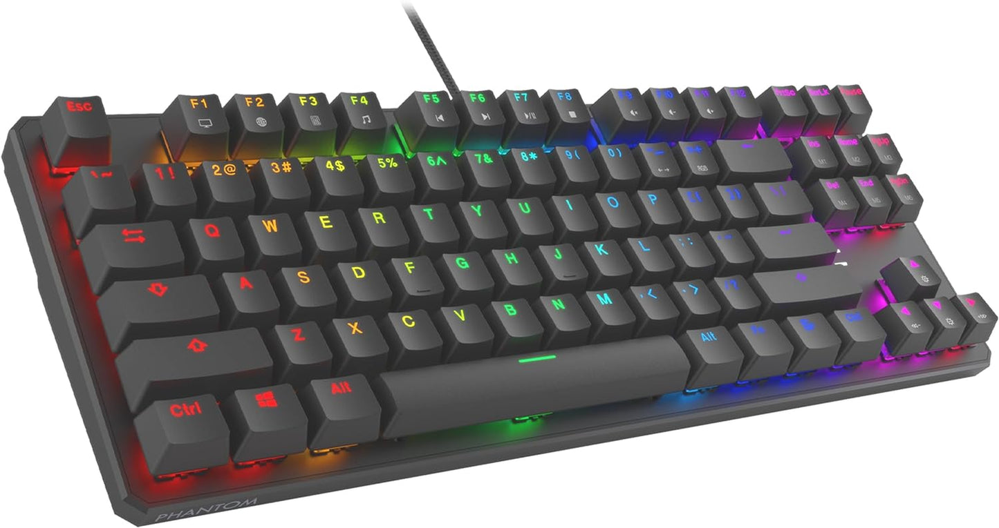 Phantom 87 Key RGB Mechanical Gaming Keyboard | Outemu Red Switch | 16.8M Color LED Lighting | 18 Pre-Set | Low Latency | N-Key Rollover | Software Customizable Keys | Wired USB Connection