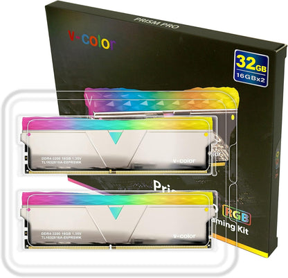 Prism Pro DDR4 32Gb(16Gbx2) 3200Mhz (PC4-25600) CL16 RGB Gaming Desktop Ram Memory Module UDIMM Hynix IC Single Rank - Silver (TL1632816A-E6PRSWK)