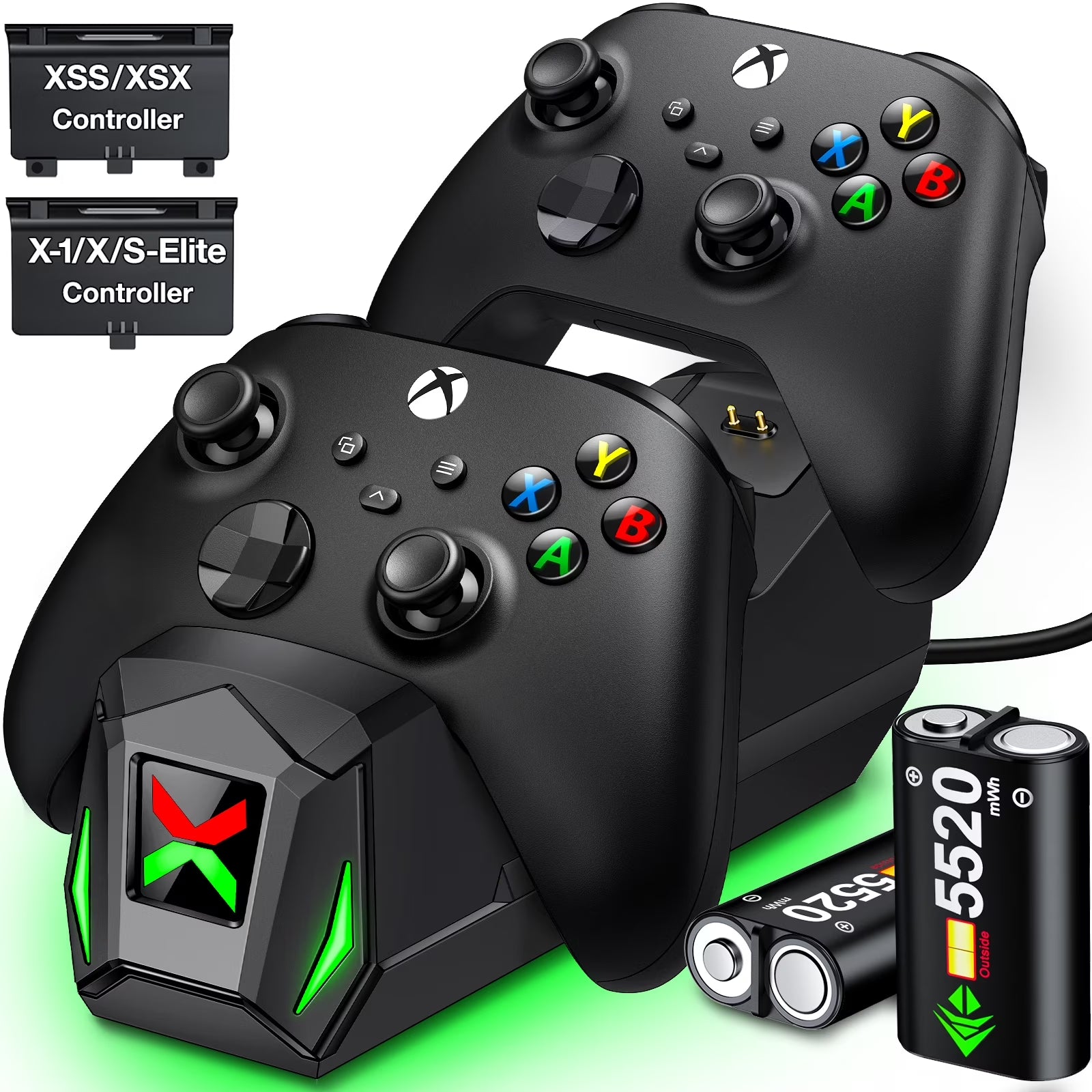 Xbox Controller Charger Station with 2*5520Mwh Rechargeable Battery Pack for Xbox Series X/ Series S/Xbox One,Black