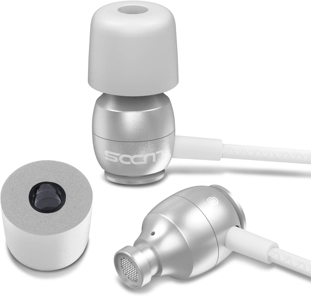 Clamor Wired Earbuds In-Ear Headphones, 5 Years Warranty, Earphones with Microphone, Noise Isolating Ear Buds, Memory Foam for Iphone, Samsung, School Students, Kids, Women, Small Ears - White