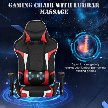 Gaming Desk and Chair Set, Ergonomic E-Sport Gamer Desk & Racing Chair Set W/Cup Holder, Monitor Stand, Earphone Hook, Massage & Headrest, Home Office Computer Desk Chair Set (Red)