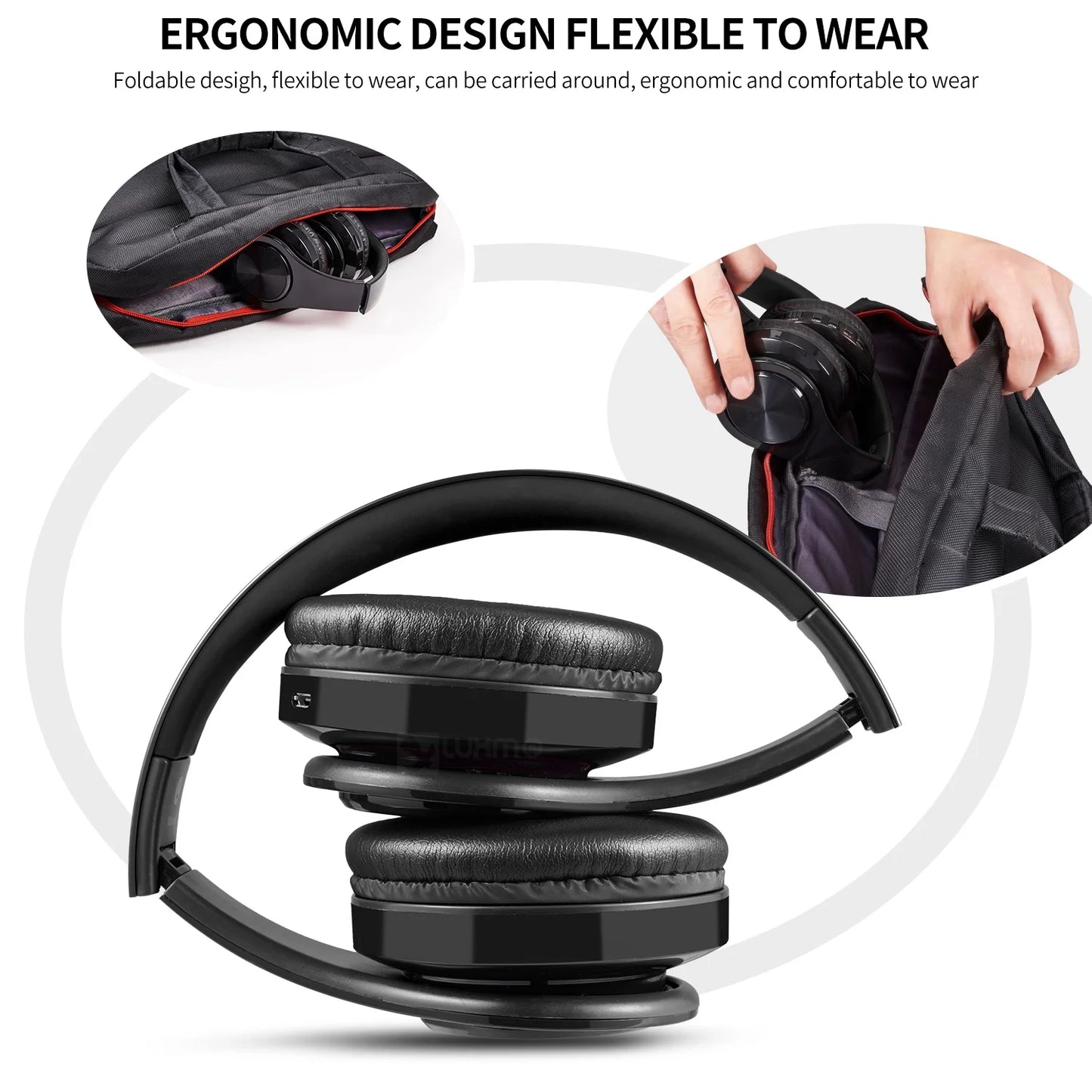 Bluetooth Headphones over Ear, LUXMO Wireless Noise Cancelling Headphones Foldable Stereo Headset with Mic, Rechargeable Headphones Handsfree Headphones for PC, Laptops and Smartphones