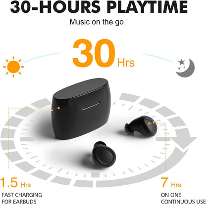 True Wireless Earbuds, Bluetooth Earbuds Noise Cancelling Bluetooth Headphones for All Smart Phone Small with Mic Waterproof Cordless In-Ear Earphones Deep Bass Sound (Black)