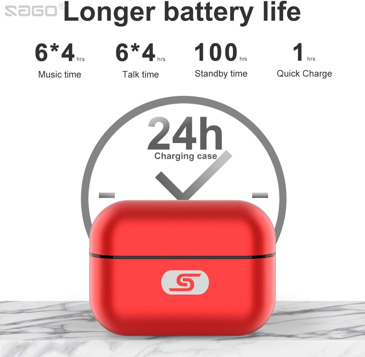 TWS Bluetooth 5.0 Wireless Earbuds  W5S True Wireless Headphones for Iphone/Samsung IPX7 Waterproof Wireless Earphones with USB C Metal Charging Case for Home Office,Work(Red)