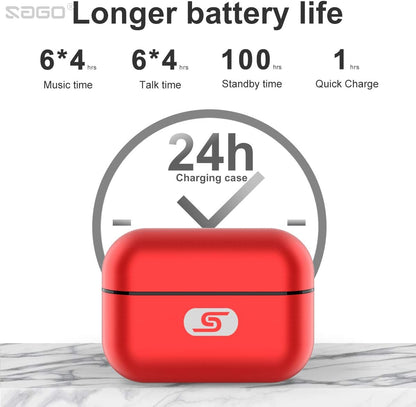 TWS Bluetooth 5.0 Wireless Earbuds  W5S True Wireless Headphones for Iphone/Samsung IPX7 Waterproof Wireless Earphones with USB C Metal Charging Case for Home Office,Work(Red)