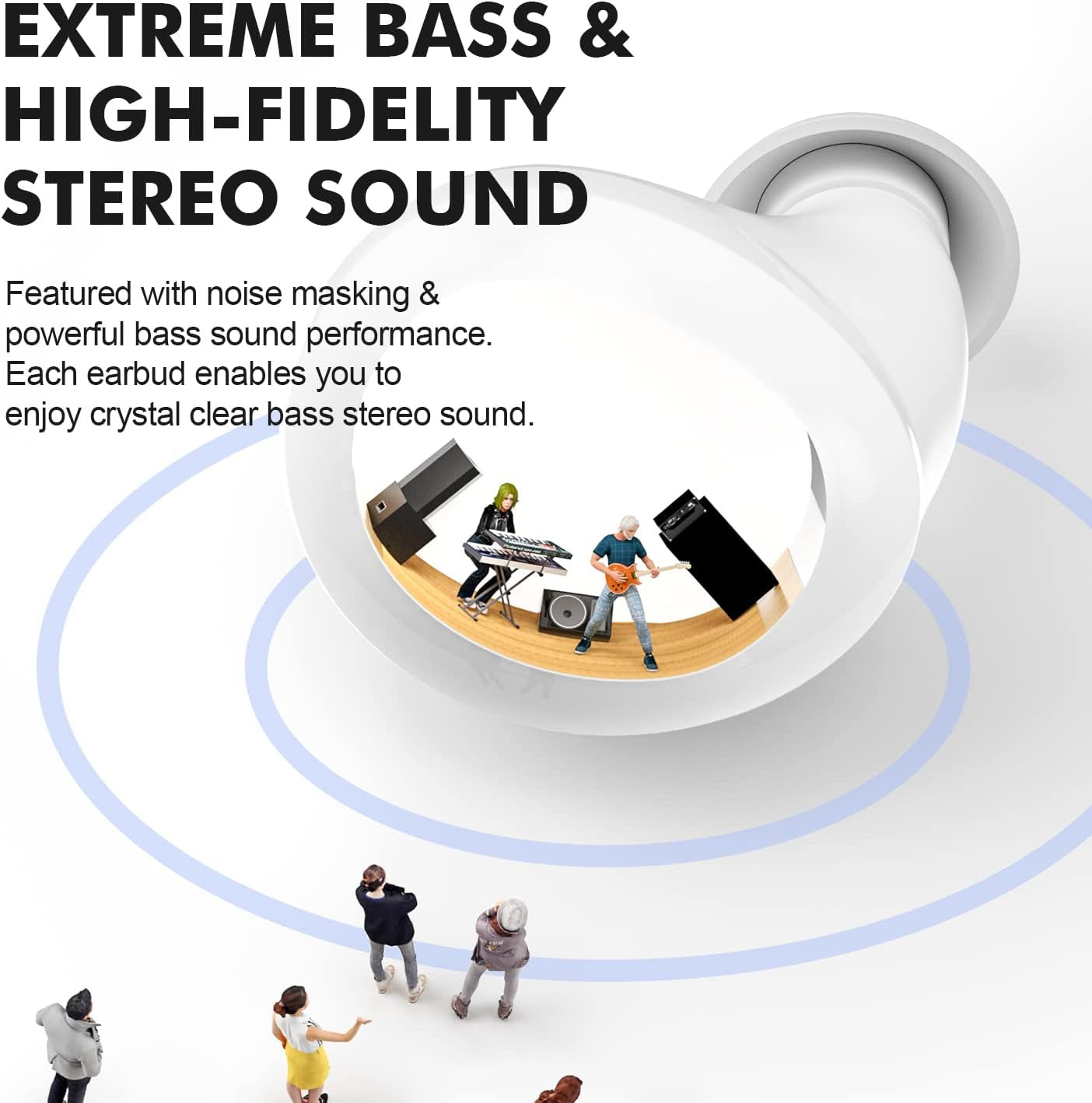 True Wireless Earbuds, Bluetooth Earbuds Noise Cancelling Bluetooth Headphones for Iphone/Android Small with Mic Waterproof Cordless In-Ear Earphones Deep Bass Sound (White)