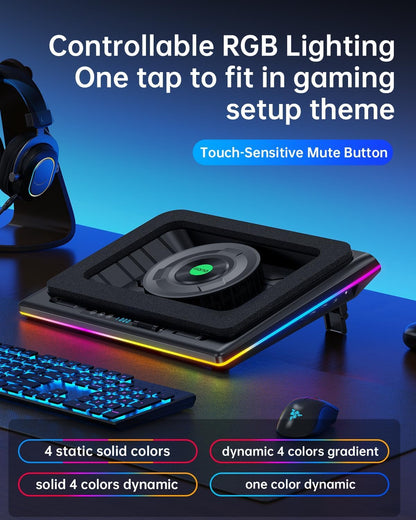 V12 RGB Laptop Cooling Pad, Gaming Laptop Cooler with 5.5 Inch Powerful Turbofan, Fast Cooling Laptop 15.6-21In, Adjustable Speed, Touch Control, LCD Screen, Black (RGB)