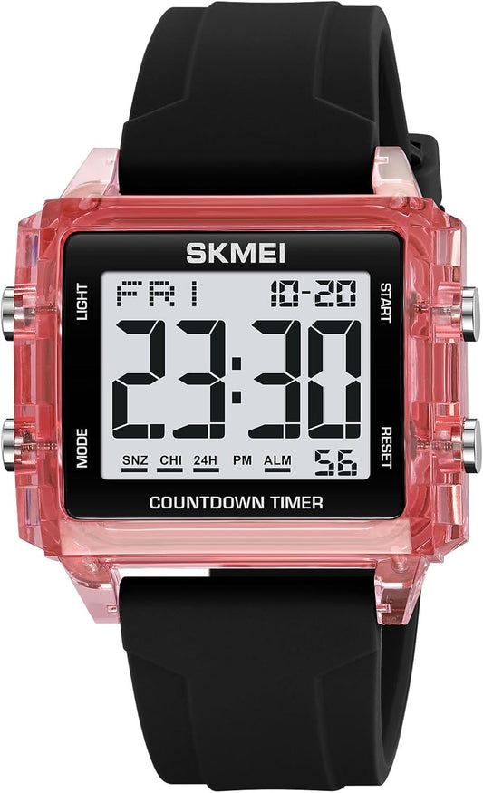 Unisex Digital Watch Women Men Multifunction Outdoor Sport Watches Casual Silicone Strap Stopwatch Alarm Countdown Dual Time 50M Waterproof (Blue)