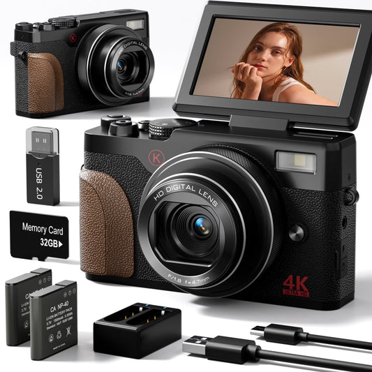 Digital Camera 4K 56MP Cameras for Photography for Youtube with 32GB SD Card