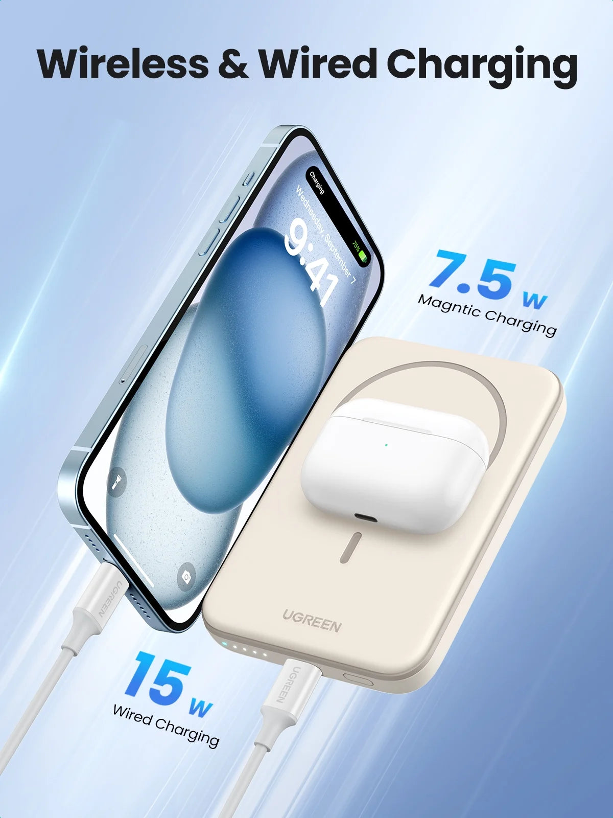 Power Bank for Iphone, 5000Mah Magnetic Charger with USB-C Cable, Compact and Portable