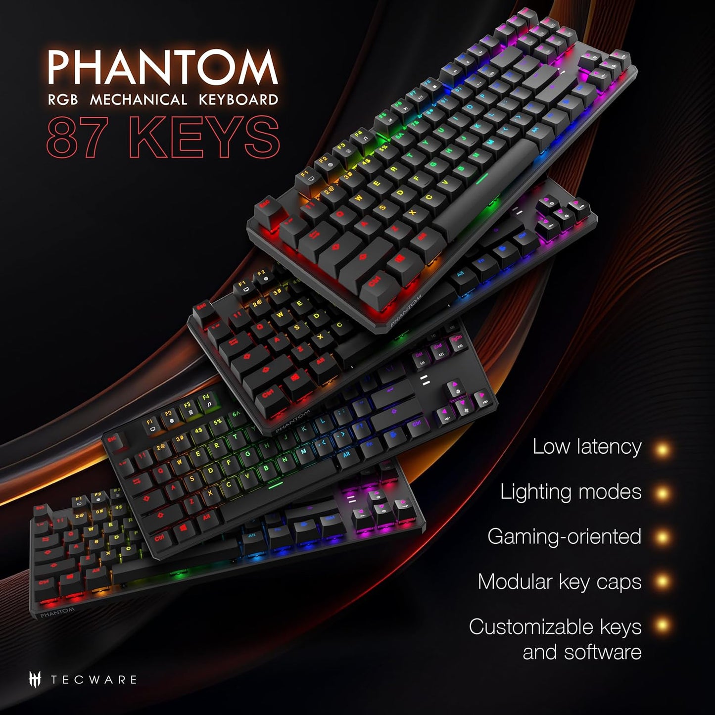 Phantom 87 Key RGB Mechanical Gaming Keyboard | Outemu Red Switch | 16.8M Color LED Lighting | 18 Pre-Set | Low Latency | N-Key Rollover | Software Customizable Keys | Wired USB Connection