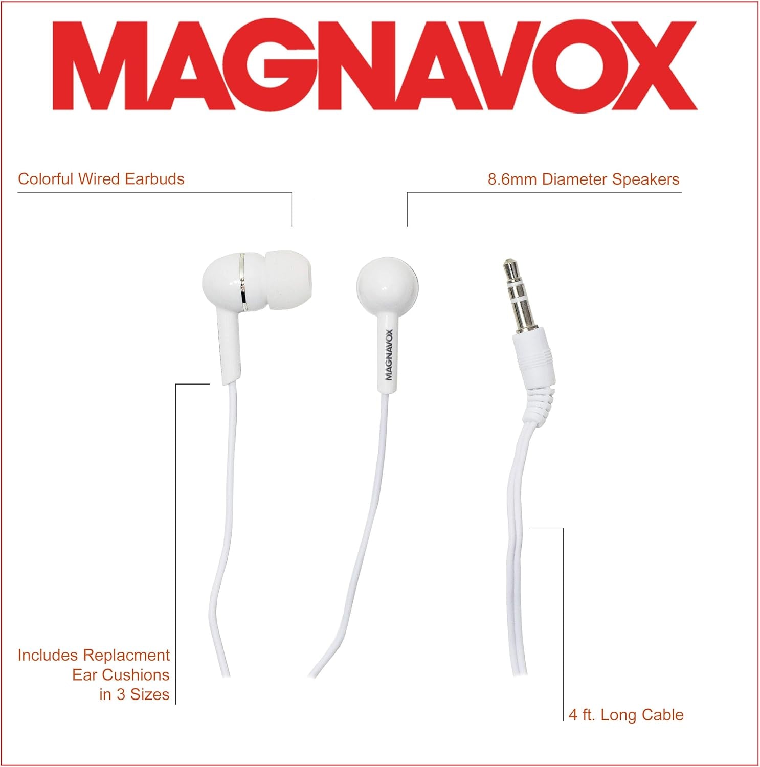 MHP4850-WH Ear Buds in White | Available in Black, Blue, Pink, Purple, & White | Ear Buds Wired | Extra Value Comfort Stereo Earbuds Wired | Durable Rubberized Cable |