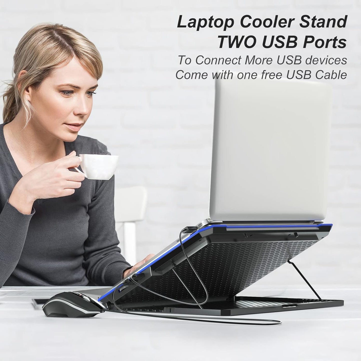 Laptop Cooling Pad with 6 Cooling Fan, Laptop Cooler Fan with No Lights, Cooling Pad for Laptop 15-17 Inches, Notebook Cooler Stand with 9 Height Adjustable, Cooler Pad for Lap or Desk Use