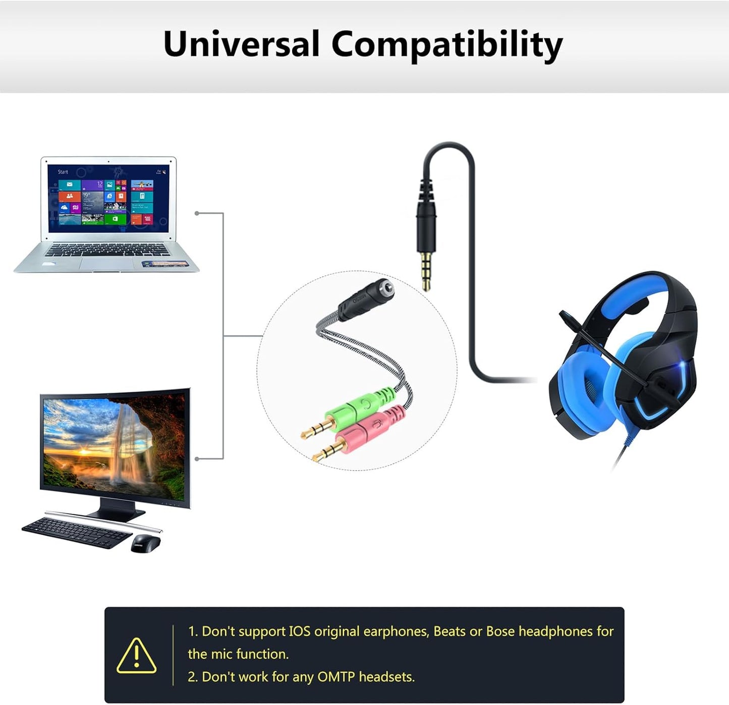 Headphone Splitter for Computer CTIA 3.5Mm TRRS Female to Dual TRS Male Mic Audio Jack Y Adapter Headset Splitter Cable for PC Laptop to Gaming Headset - 8Inch/20Cm