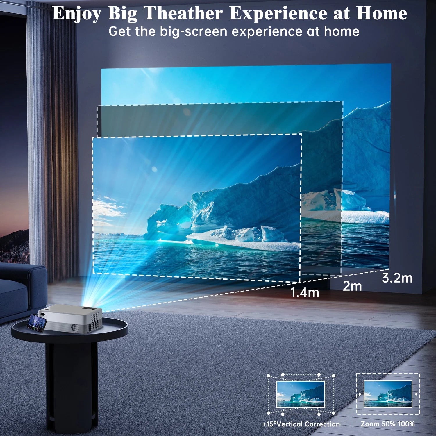 5G Wifi Projector with Bluetooth, 2024 Upgrade Native 1080P Projector for Outdoor & Camping, Wireless Mini Movie Projector Support 4K Resolution, for Home & Camping & Party