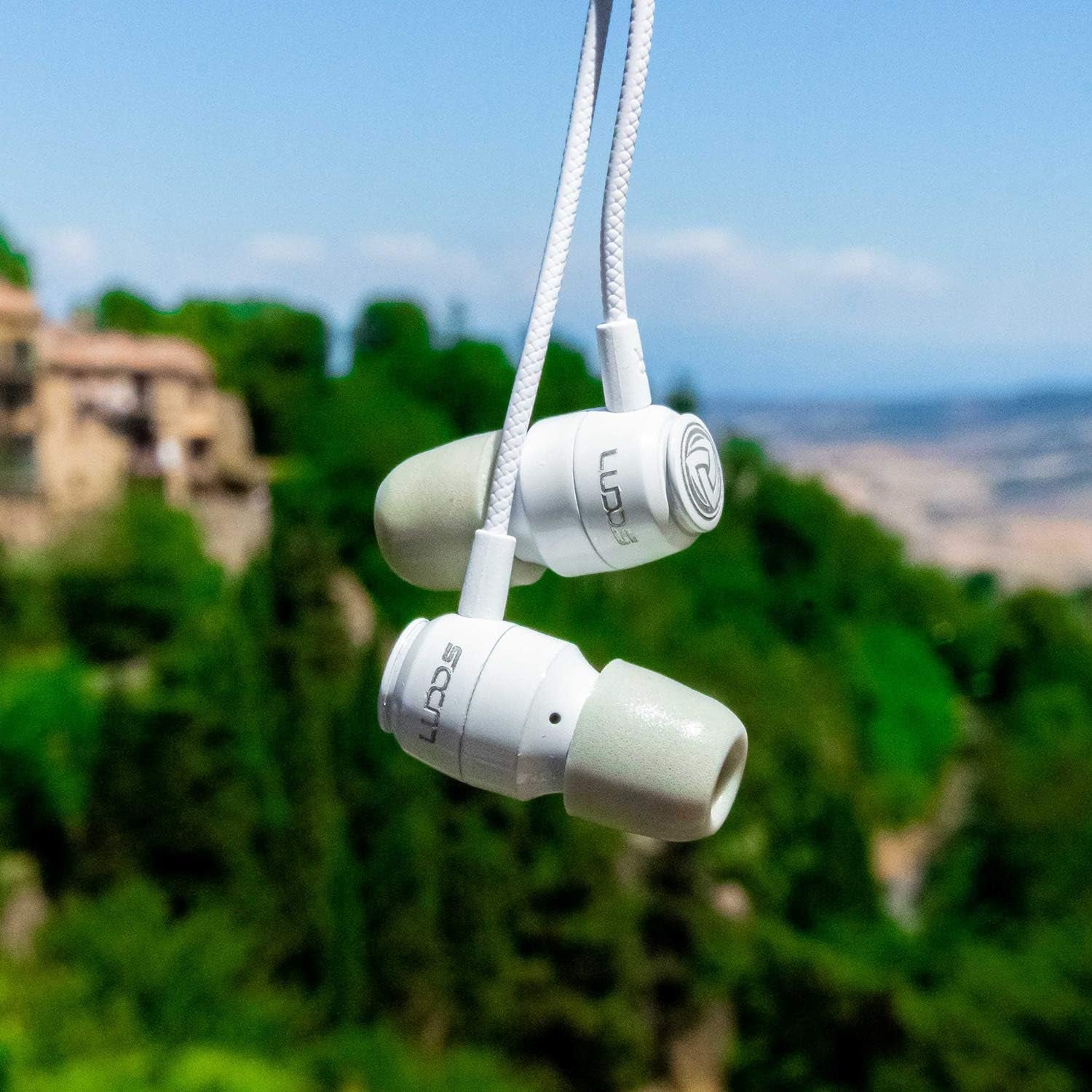 Clamor Wired Earbuds in Ear, Noise Isolating Headphones with Microphone, 3.5Mm Jack Plug, Mic and Volume Control, Memory Foam, Deep Bass, Tangle-Free Cord - Bright White