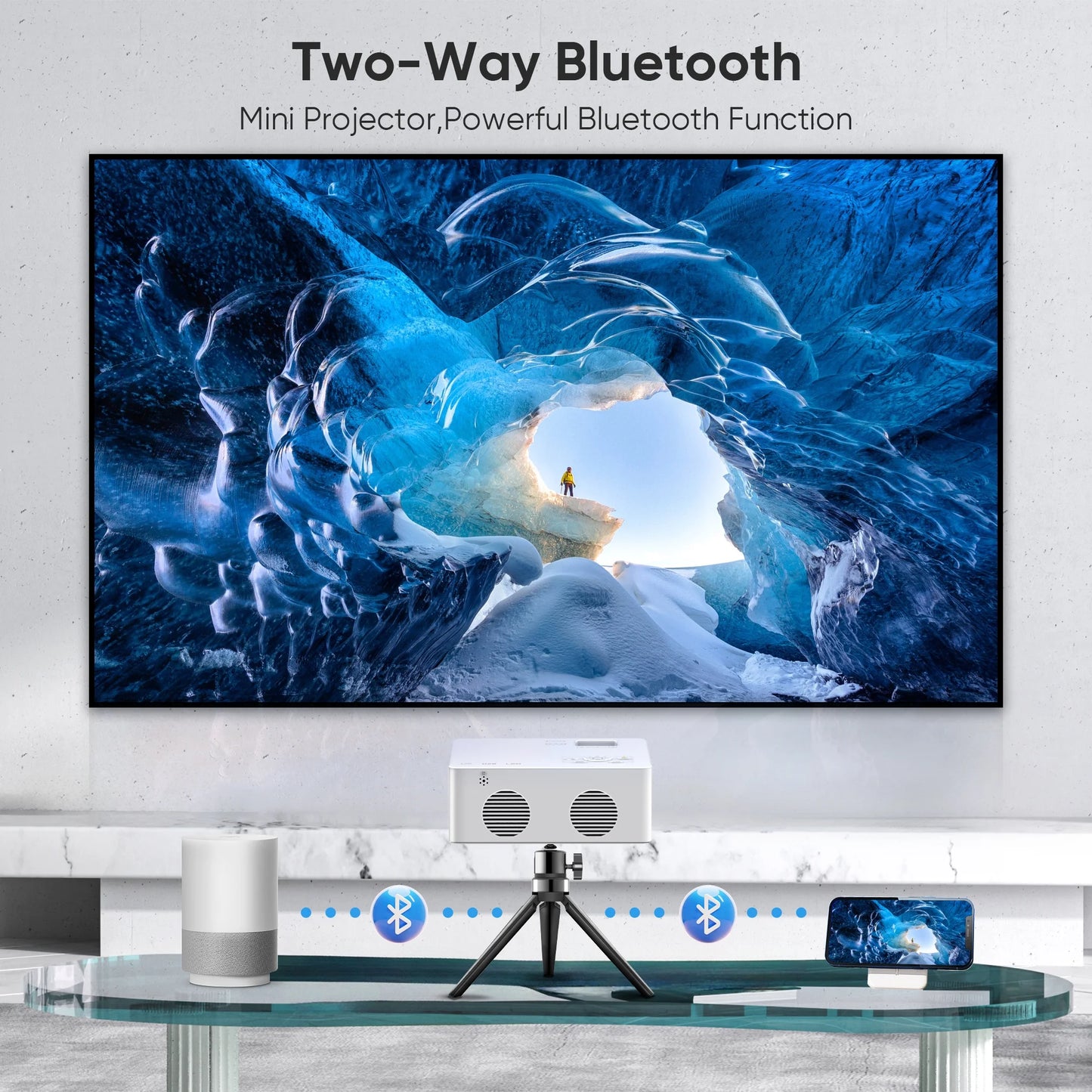 Mini Bluetooth Projector with Tripod, 9500LM Full HD 1080P Portable Home Theater Projector ,Support 250"Display