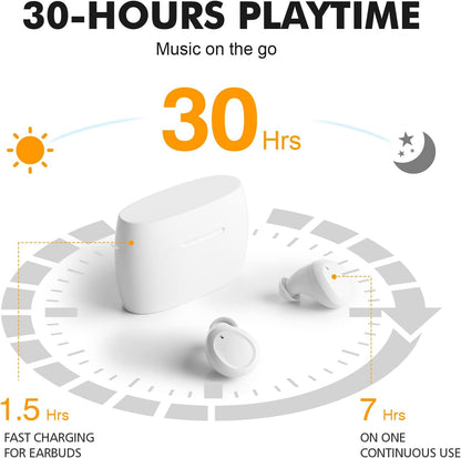 True Wireless Earbuds, Bluetooth Earbuds Noise Cancelling Bluetooth Headphones for Iphone/Android Small with Mic Waterproof Cordless In-Ear Earphones Deep Bass Sound (White)