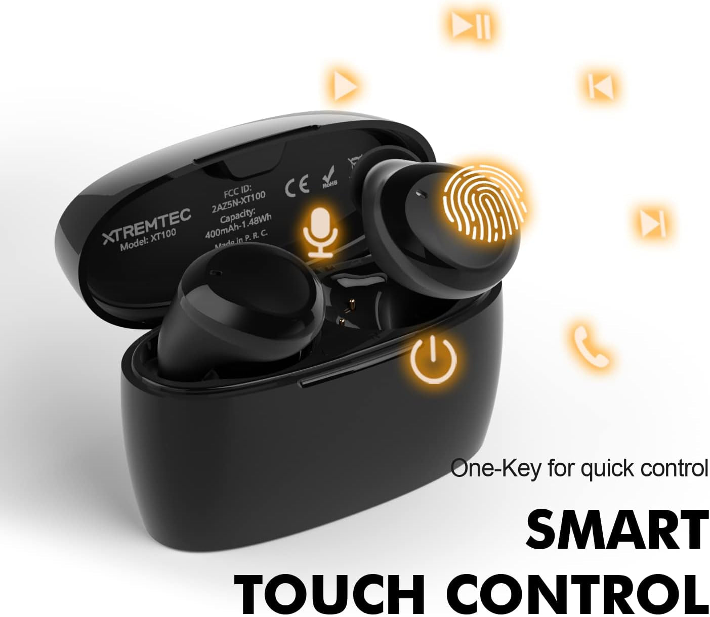 True Wireless Earbuds, Bluetooth Earbuds Noise Cancelling Bluetooth Headphones for All Smart Phone Small with Mic Waterproof Cordless In-Ear Earphones Deep Bass Sound (Black)