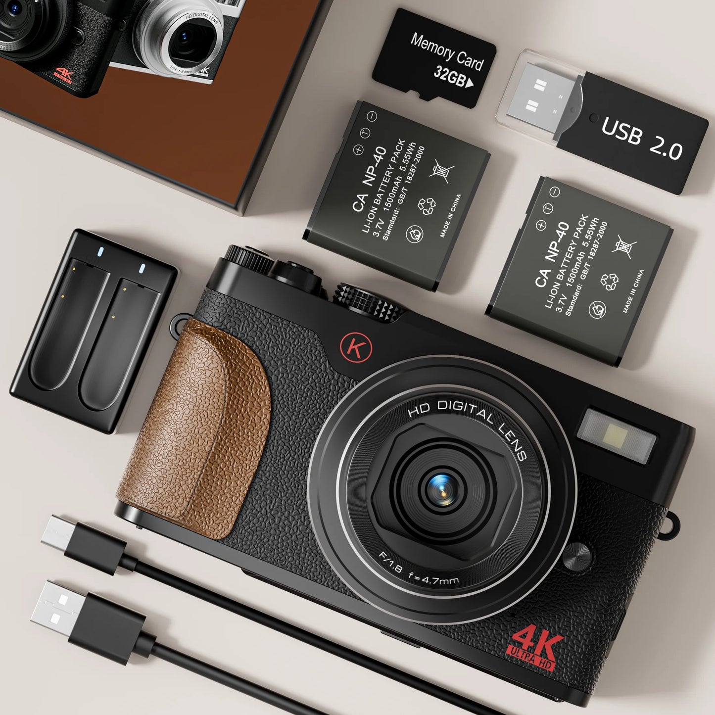 Digital Camera 4K 56MP Cameras for Photography for Youtube with 32GB SD Card