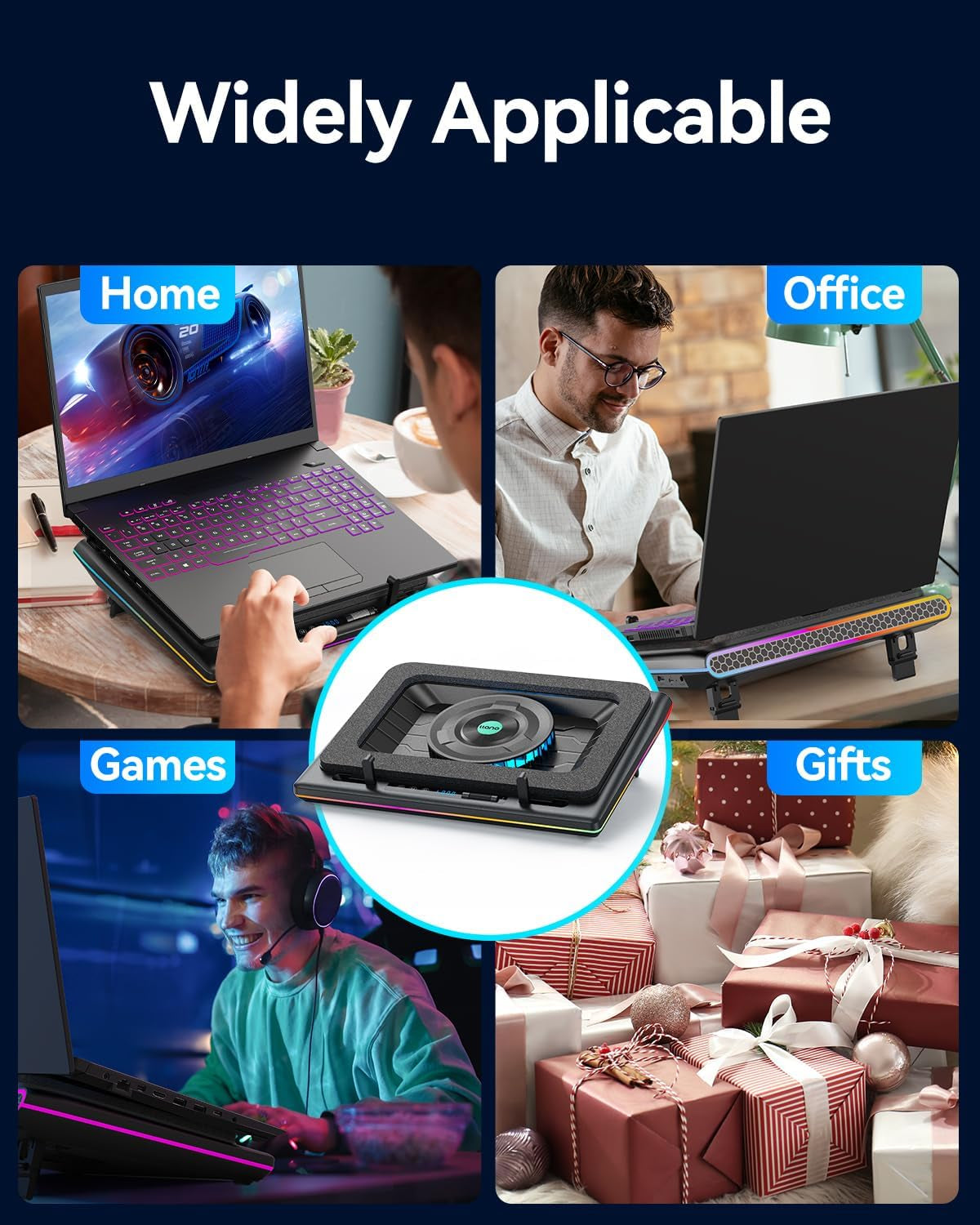 V12 RGB Laptop Cooling Pad, Gaming Laptop Cooler with 5.5 Inch Powerful Turbofan, Fast Cooling Laptop 15.6-21In, Adjustable Speed, Touch Control, LCD Screen, Black (RGB)