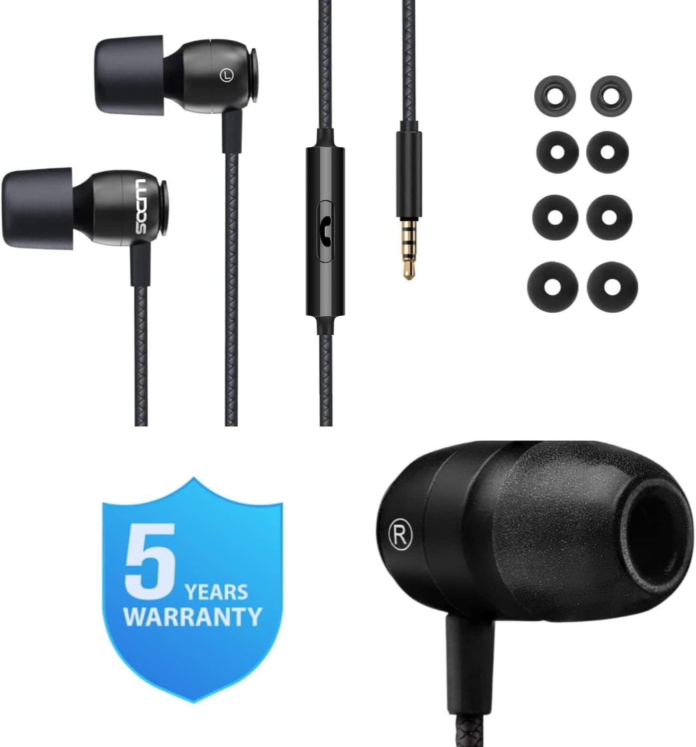 Clamor Wired Earbuds In-Ear Headphones, 5 Years Warranty, Earphones with Microphone, Noise Isolating Ear Buds for School, Kids, Women, Small Ear