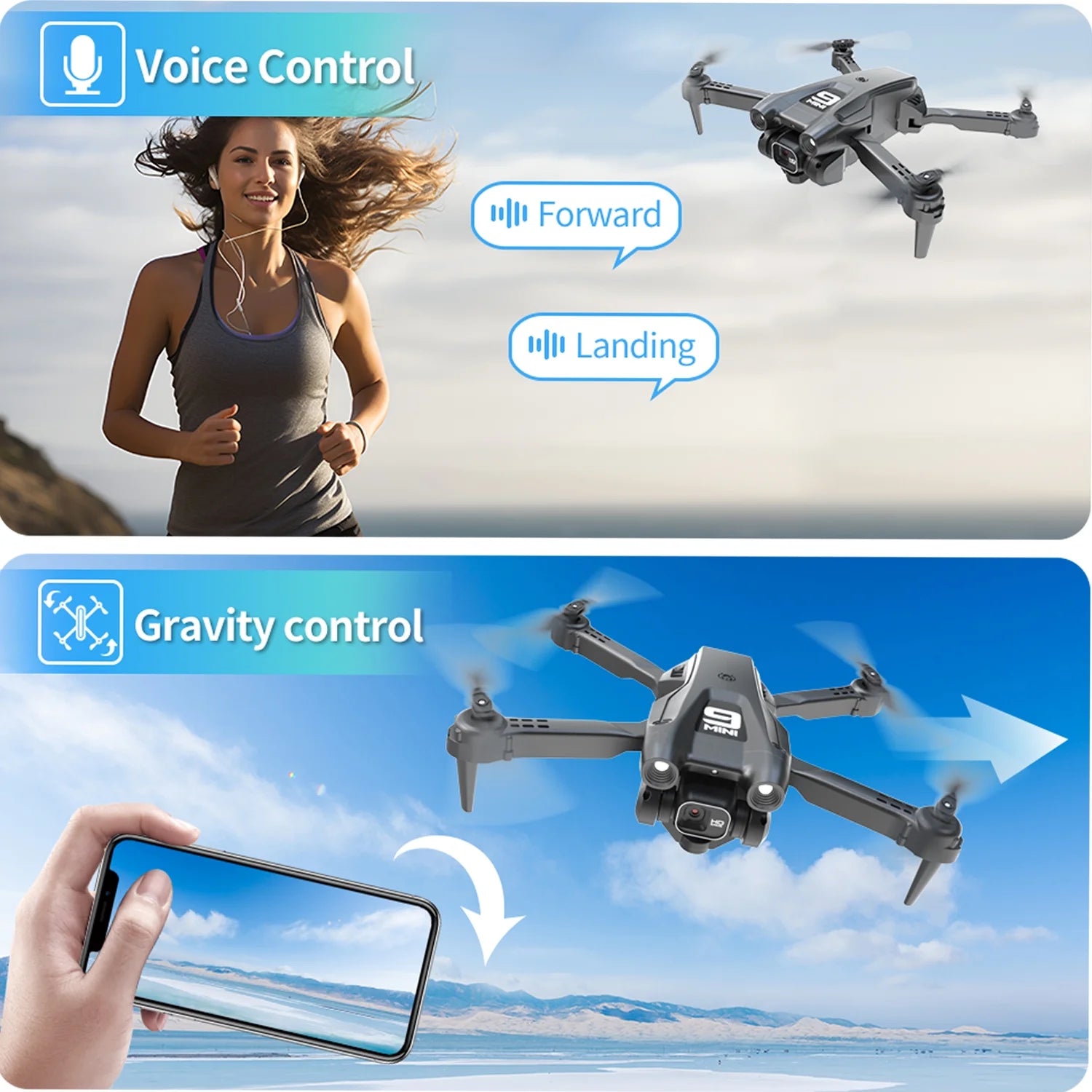 Drone with 4K HD Dual Camera for Adults Kids, RC Quadcopter with 2 Modular 1800Mah Batteries for 30 Mins Long Flight