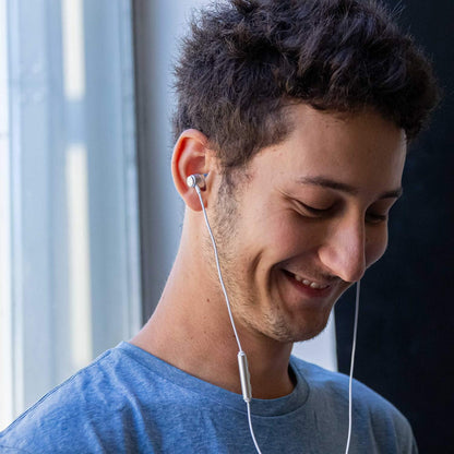 Clamor Wired Earbuds In-Ear Headphones, 5 Years Warranty, Earphones with Microphone, Noise Isolating Ear Buds, Memory Foam for Iphone, Samsung, School Students, Kids, Women, Small Ears - White