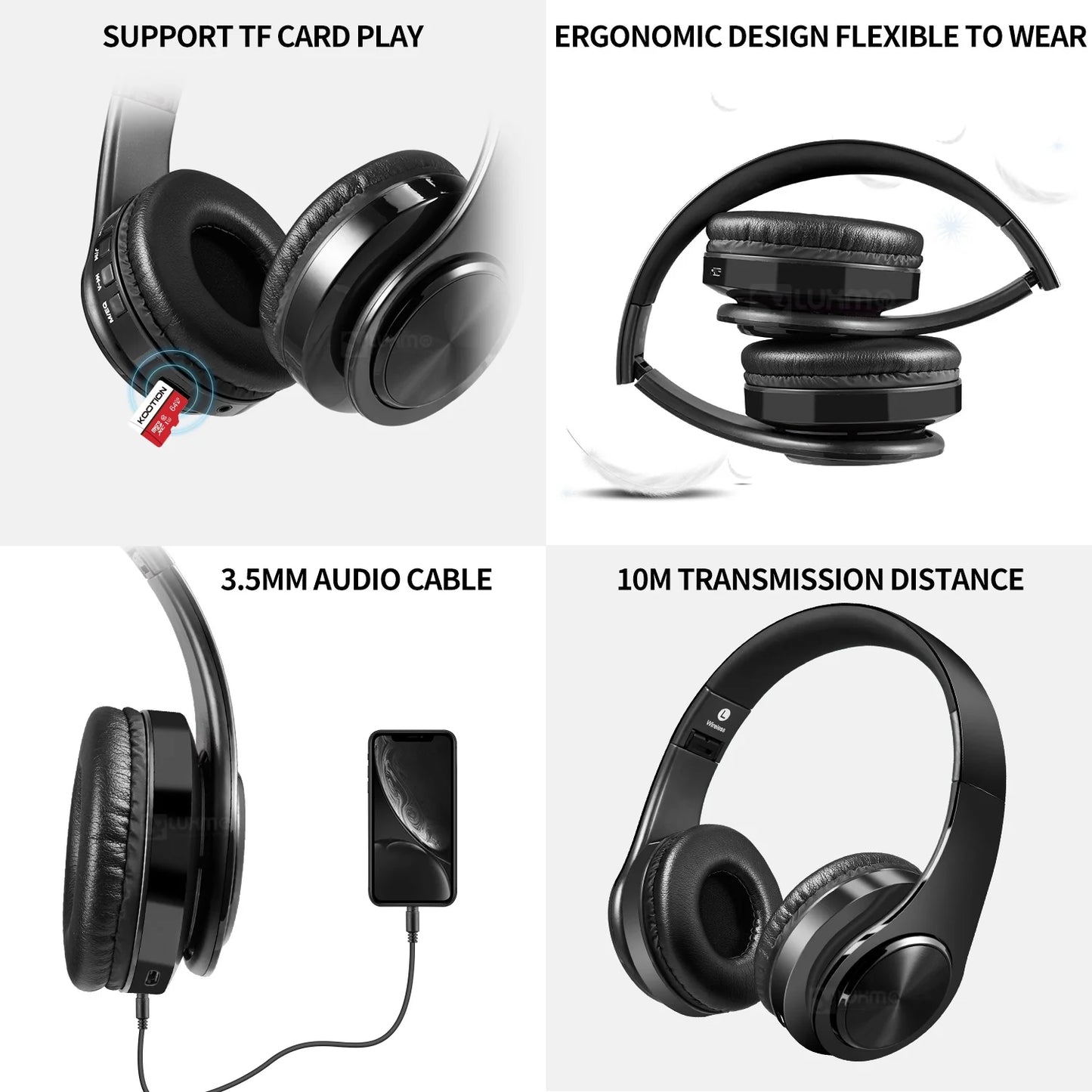 Bluetooth Headphones over Ear, LUXMO Wireless Noise Cancelling Headphones Foldable Stereo Headset with Mic, Rechargeable Headphones Handsfree Headphones for PC, Laptops and Smartphones