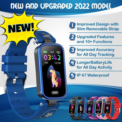Kids Fitness Tracker for Age 5-16，2022 Upgraded Tracker Kids Watch，Waterproof Watch for Kids with Pedometer，Sleep Monitor & Calorie Counter，Fitness Watch for Kids Girls Boys Teen (Blue)