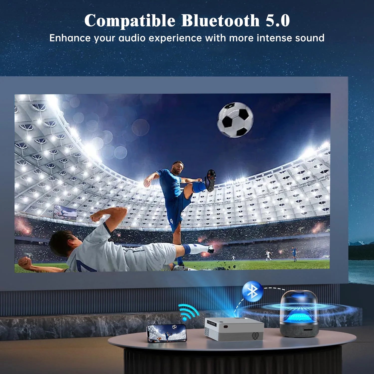 5G Wifi Projector with Bluetooth, 2024 Upgrade Native 1080P Projector for Outdoor & Camping, Wireless Mini Movie Projector Support 4K Resolution, for Home & Camping & Party