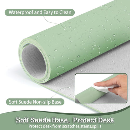 Leather Desk Mat,Desk Pad,Desktop Mat,Waterproof Desk Mat for Desktop, Desk Mat for Keyboard and Mouse,Leather Mouse Pad Protector for Office and Home,30"X 14"(M-Green)