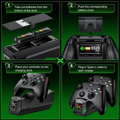 Xbox Controller Charger Station with 2*5520Mwh Rechargeable Battery Pack for Xbox Series X/ Series S/Xbox One,Black