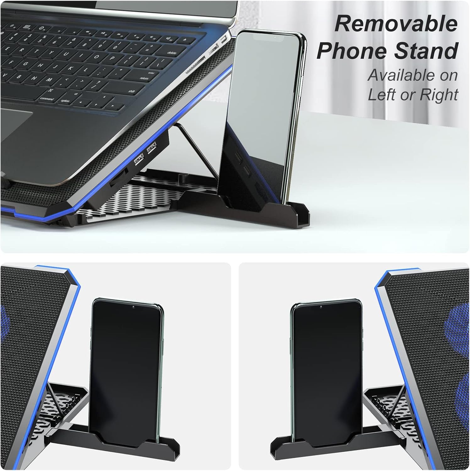 Laptop Cooling Pad with 6 Cooling Fan, Laptop Cooler Fan with No Lights, Cooling Pad for Laptop 15-17 Inches, Notebook Cooler Stand with 9 Height Adjustable, Cooler Pad for Lap or Desk Use