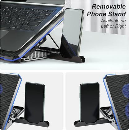 Laptop Cooling Pad with 6 Cooling Fan, Laptop Cooler Fan with No Lights, Cooling Pad for Laptop 15-17 Inches, Notebook Cooler Stand with 9 Height Adjustable, Cooler Pad for Lap or Desk Use