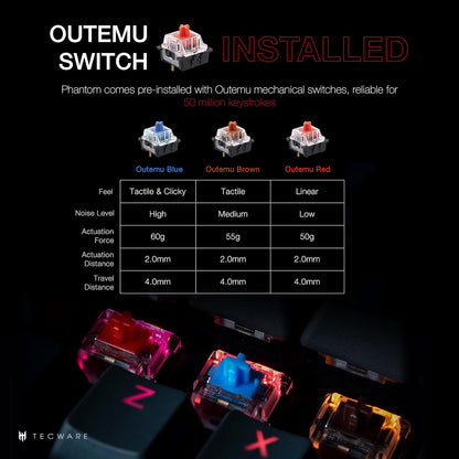 Phantom 87 Key RGB Mechanical Gaming Keyboard | Outemu Red Switch | 16.8M Color LED Lighting | 18 Pre-Set | Low Latency | N-Key Rollover | Software Customizable Keys | Wired USB Connection