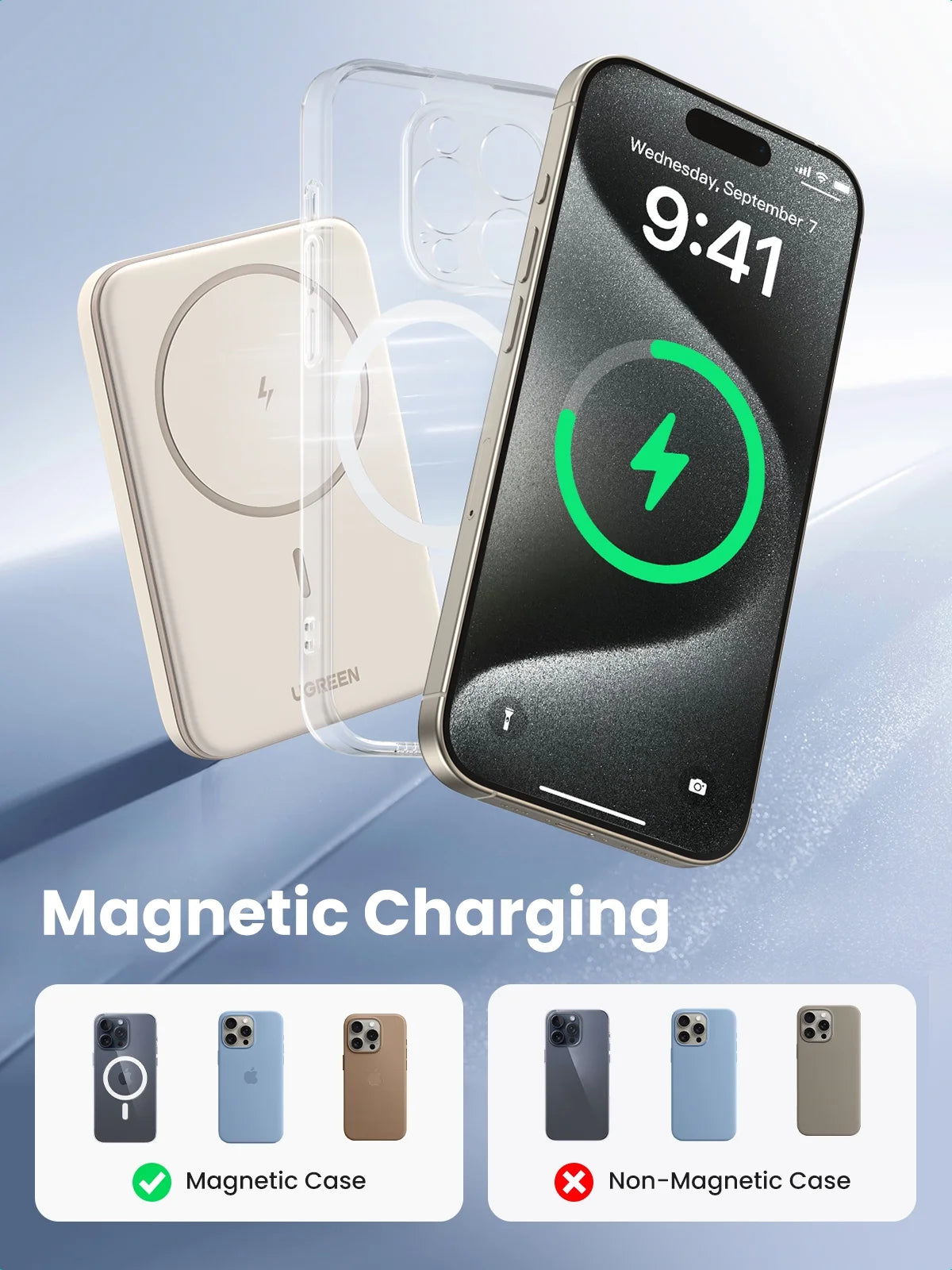 Power Bank for Iphone, 5000Mah Magnetic Charger with USB-C Cable, Compact and Portable