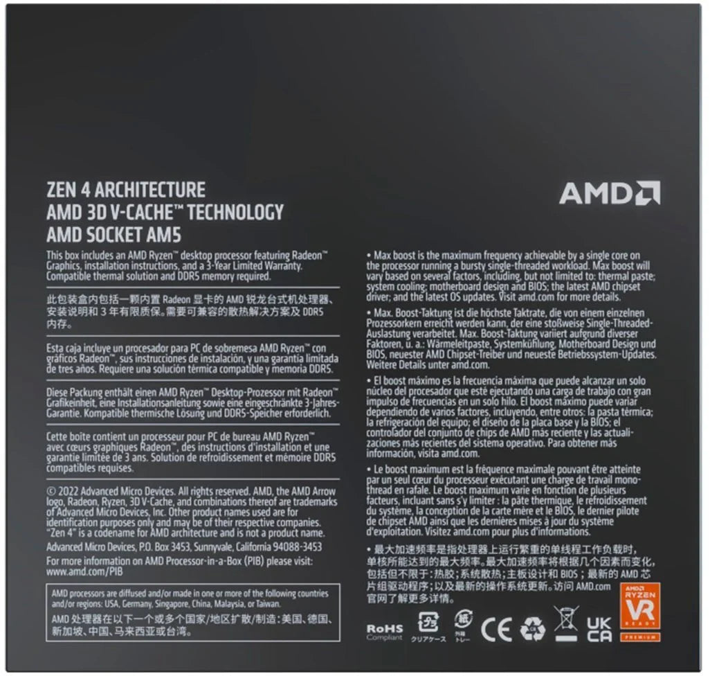 Ryzen 7 7800X3D, 8-Core Socket AM5 120W Processor with Radeon Graphics