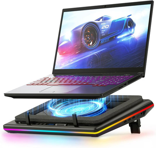 V12 RGB Laptop Cooling Pad, Gaming Laptop Cooler with 5.5 Inch Powerful Turbofan, Fast Cooling Laptop 15.6-21In, Adjustable Speed, Touch Control, LCD Screen, Black (RGB)