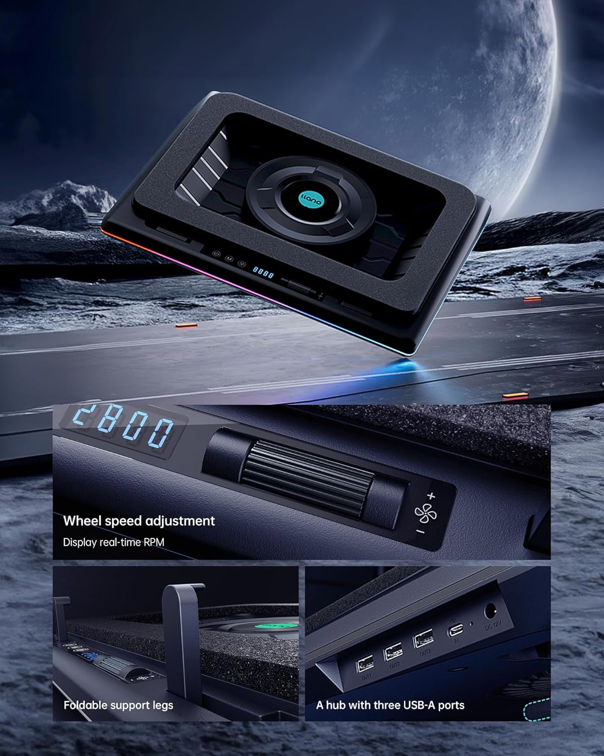 V12 RGB Laptop Cooling Pad, Gaming Laptop Cooler with 5.5 Inch Powerful Turbofan, Fast Cooling Laptop 15.6-21In, Adjustable Speed, Touch Control, LCD Screen, Black (RGB)