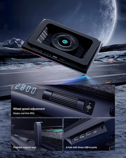 V12 RGB Laptop Cooling Pad, Gaming Laptop Cooler with 5.5 Inch Powerful Turbofan, Fast Cooling Laptop 15.6-21In, Adjustable Speed, Touch Control, LCD Screen, Black (RGB)